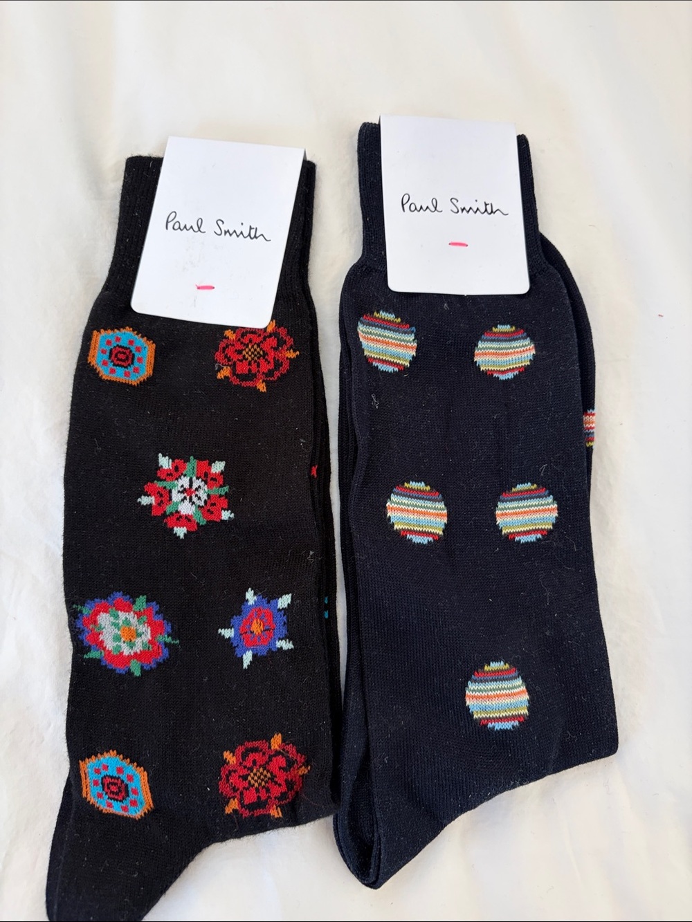 Paul Smith Black Men's Patterned Cotton Dress Socks with Multicolor Motifs